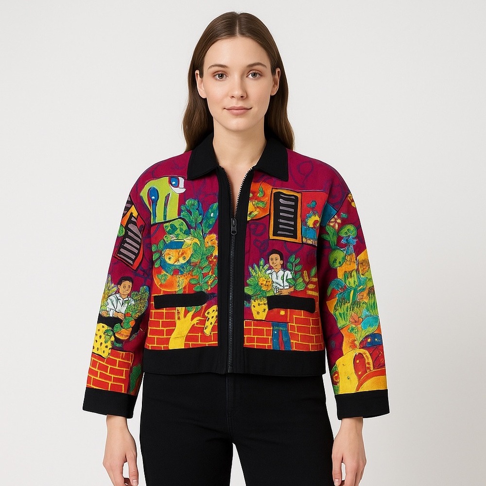 90s LW Wear Jacket Women's‎ L Hand Painted Georgia Artist Fresh Prince Style